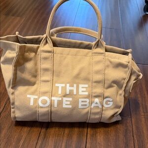 Beige Tote Bag with Patterned Strap